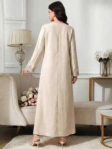 Al Najma 女款優雅刺繡阿拉伯風洋裝 - 卡其色 - 查看 2