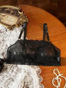Divavoom 1 pieza Bralette de encaje y malla talla grande (sin aros) - Negro - Ver 3