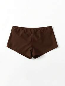 Swim Basics Women's Solid Color Elastic Swimwear Bottom For Vacation & Leisure - Brown - View 1