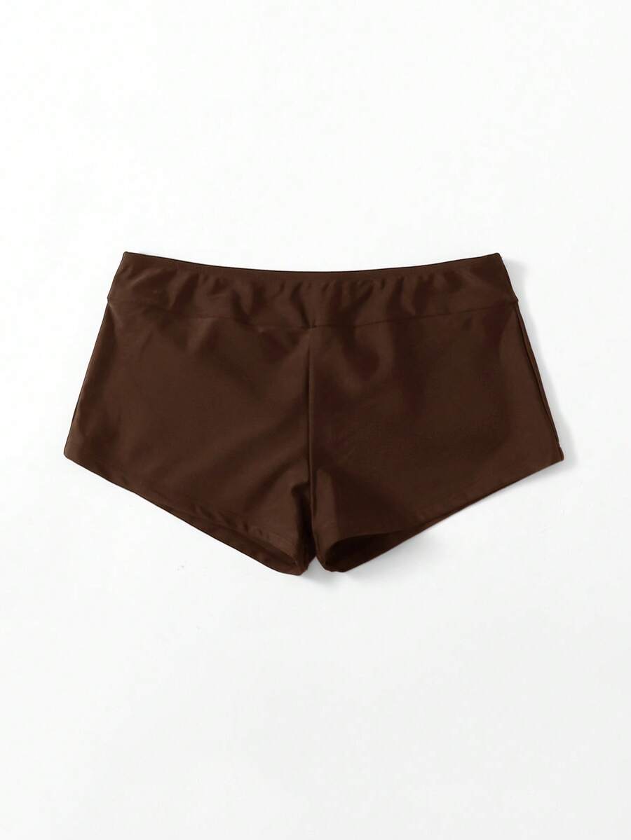 Swim Basics Women's Solid Color Elastic Swimwear Bottom For Vacation & Leisure - Brown - View 1