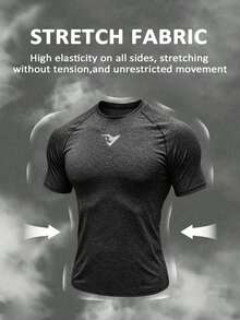 Gym Rark Men's Slim Fit Stretchy Short Sleeve Sports T-Shirt, Gym, Holiday - Black - View 3