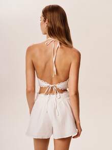 Willow Rêve 2pcs Women Embroidered Halter Top And Loose Embroidered Shorts Set, Boho Style, Vacation Style - White - View 2