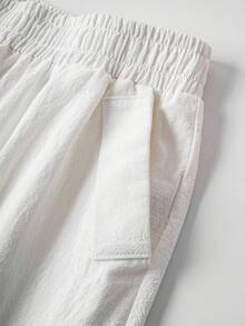 SHEIN PETITE CURVE 大码女式纹理度假口袋休闲裤，百搭 - 白色 - 查看 5