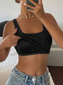 Solid Color Fitted Tank Top For Summer Vacation - Black - View 3