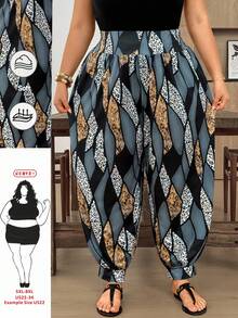 SHEIN CURVE+ Curve Plus Size Solid Color Ankle Length Pants With Pockets, Lightweight Fabric, Summer - Green - View 2