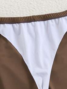 SHEIN Swim Damen konservatives braunes langärmliges Burkini-Badeanzug-Set, asymmetrischer A-Linien-Saum, figurbetonigte Taille, schlankmachendes Oberteil und leicht ausgestellte Hose, stilvolles und einfaches Badeanzug-Zweiteiler-Set - Braun - Übersicht 7