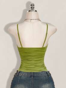 SHEIN ICON Contrast Lace Ruched Y2k Cami Top - Green - View 2