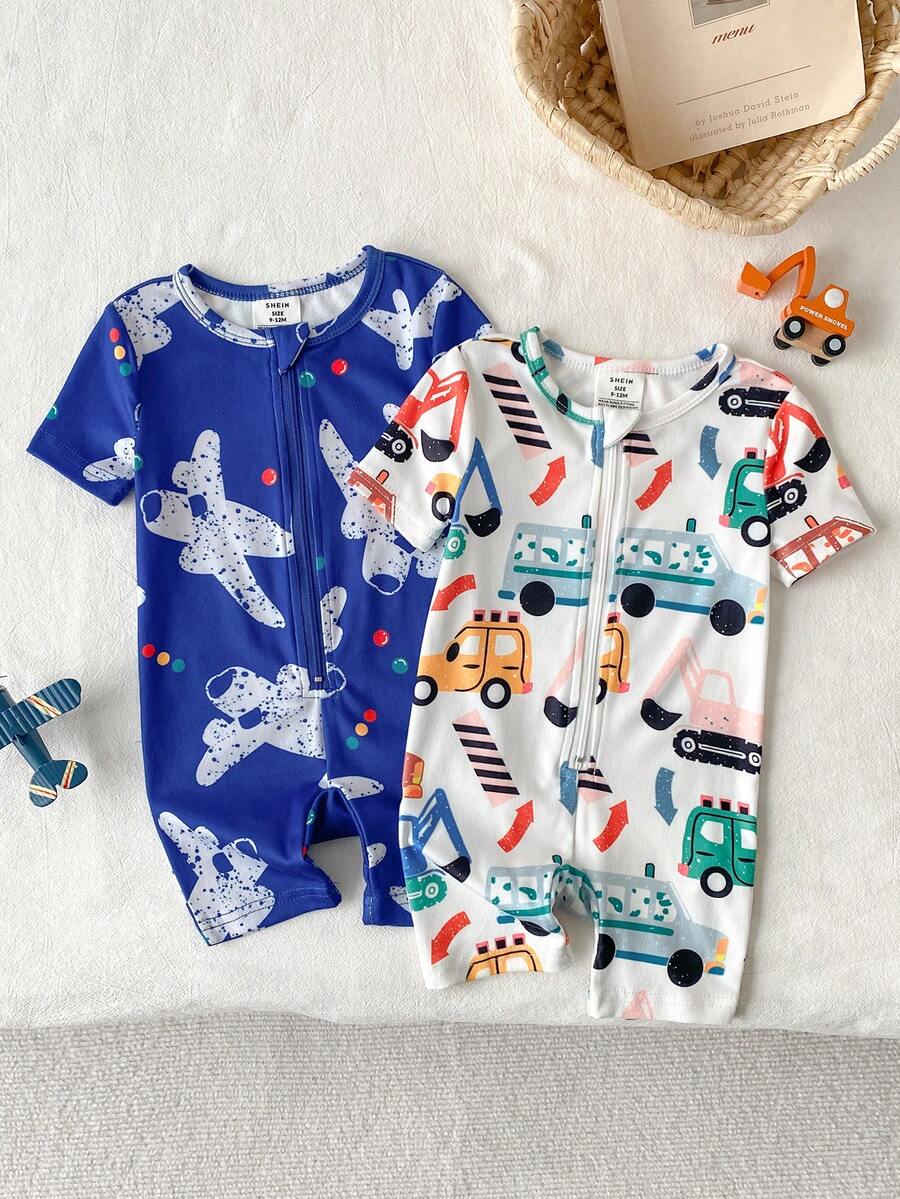 Jumpsuit Pendek Pas Badan 2 Potong Motif Kartun Singa untuk Bayi/Balita Laki-laki