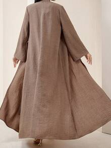 Veilorie Plus Size Women's Solid Color Long Sleeve Waist Metal Design Abaya - Coffee Brown - View 3