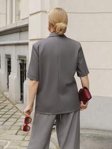 Elenary Edit Short Sleeve Casual Women's Suit Jacket Women Blazers,Fall Clothes Business Attire Summer - Grey - View 2