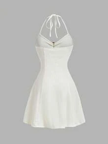 SHEIN MOD Vestido mini elegante, retro, sexy y casual para vacaciones románticas - Albaricoque - Ver 7
