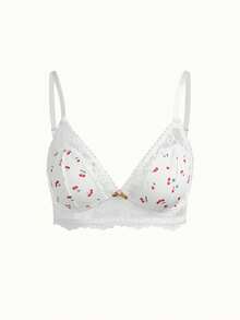 PetitDoll Women's Cherry Print Casual Everyday Bra - White - View 4