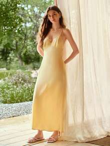 MOTF PREMIUM WOMEN'S LACE PATCHWORK NIGHTGOWN, SPRING/SUMMER - Yellow - View 5