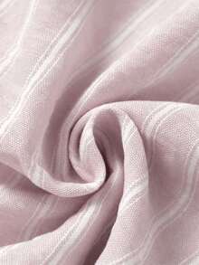 GlowEve CURVE Camisa feminina plus size folgada, casual, para primavera/verão, com gola entalhada em formato de H, punhos dobráveis e estampa listrada. - Rosa - Ver 5