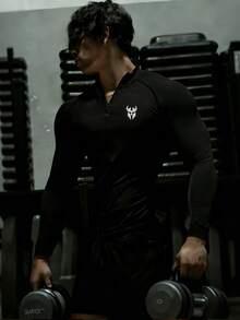 RISE LYT Men's Letter Print Raglan Sleeve Sports T-Shirt, Gym - Black - View 2