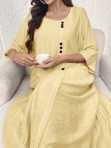 Al Najma Women's Casual Solid Color Arabic Style Dress - Yellow - View 1