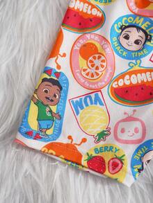 CoComelon X SHEIN Pantalones cortos casuales con estampado de dibujos animados para niñas jóvenes - Rojo - Ver 4