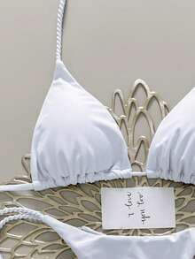 Swim Vcay Bộ 2 món bikini dây thừng thủ công dành cho nữ, màu trắng, thanh lịch, trang phục Valentine cho nữ, bikini vỏ sò, đồ bơi vỏ sò, thích hợp cho đám cưới và sự kiện. - trắng - Xem 4