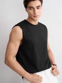 RONVEXI Men Solid Tank Top - Black - View 6