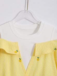 Tween Girls Colorblock Striped & Lemon Print Twist Hem Blouse, Suitable For Vacation, Spring & Summer - Multicolor - View 3