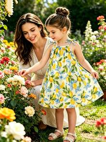 SHEIN Girls Lemon Print Casual/Holiday A-Line Slip Dress - Multicolor - View 3
