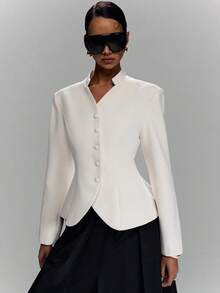 LYSMO 2026 New Arrive Minimalism Spring/Summer Women's Solid Color Long Sleeve Single-Breasted Elegant Blazer - Beige - View 5
