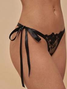 Silquee 2pcs Women Embroidery Bow Detail Sexy Lingerie Set - Black - View 8
