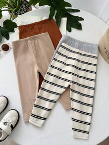 LMoss Kids Bộ 4 món đồ mặc thường ngày dệt kim trơn kẻ sọc cho bé trai - Nhiều màu - Xem 2