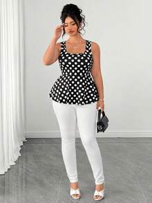 Elenzga Damen Große Größen Französisch Elegant 90er 1960er Lässig Urlaub Pendeln Date Night Weich Strick Schwarz und Weiß Muster Rundhals Ärmellos Figurbetont Tanktop - Schwarz und Weiss - Übersicht 5