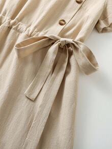 EMERY ROSE Women's Summer Minimalist Casual Button Decor Drawstring Waist Midi Dress Beige Brunch Vacation - Apricot - View 7