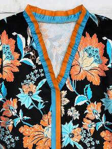 SHEIN CURVE+ Plus Size Woven Printed Casual Boho Resort Summer Women's Shirt Vacation Black - Black - View 6
