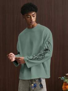 TOKVUE Men's Casual Retro Graphic Print Long Sleeve T-Shirt - Mint Green - View 5