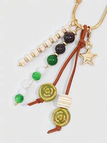 ROMWE Fairycore 1 Piece Spring Summer Dopamine Style Colorful Beaded Bag Keychain Pendant, Woven Rope Bag Charm, DIY Hanging Ornament - Green - View 4