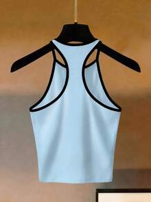 Franclia Women's Elegant Casual Sexy Y2K Style Black & White Contrast Color Patchwork Ribbon Decor Suitable For Leisure, Vacation, Sports, Versatile Cropped Tank Top For Summer - Blue - View 3