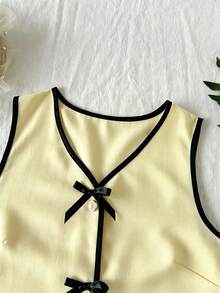 Teen Girls Fashion Back To School Summer Sleeveless Bow Top Chillgrl - Yellow - View 4
