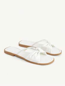 CUCCOO CHICEST Women's Shoes Summer Soft-Soled Bow Toe Sandals, Wearing Holiday White Slippers - White - View 2