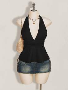 SHEIN ICON 万圣节女士露背吊带黑色娃娃衫 - 黑色 - 查看 10