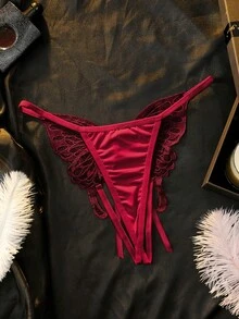 Seduluxe Milk Silk Seductive Buttock Tie Embroidered Butterfly Open Crotch Lingerie Ball Bridal Burgundy Summer - Burgundy - View 2