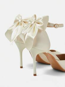 CUCCOO HITCHD Zapatos de mujer primavera y verano con decoración de lazo, punta con hebilla y tacón de aguja, estilo elegante de satén, sandalias de tacón alto para mujer para banquetes, fiestas, citas, ir al trabajo, compras, bodas, festivales y regalos - Beige 5 - Ver 4