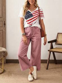 EMERY ROSE Jeans de pierna ancha de unicolor casual y cómodo para tallas grandes - Rosa coral - Ver 6