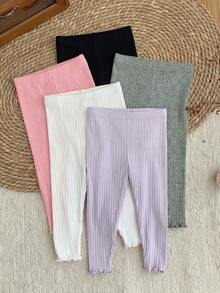 LMoss Kids 5 buah Legging Rajut Kasual Warna Polos untuk Bayi Perempuan - Grey - View 3