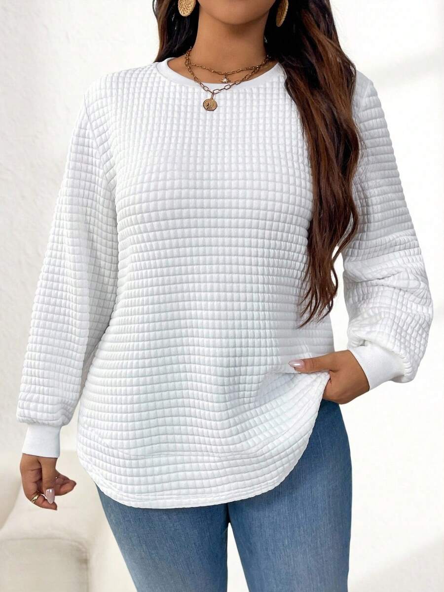 SHEIN LUNE Plus Solid Color Sweatshirt For Autumn, Winter, Halloween Fall - White - View 1