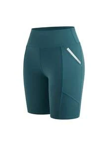 SHEIN Cheerettes Solid Color High Waist Seamless Sports Shorts - Green - View 5