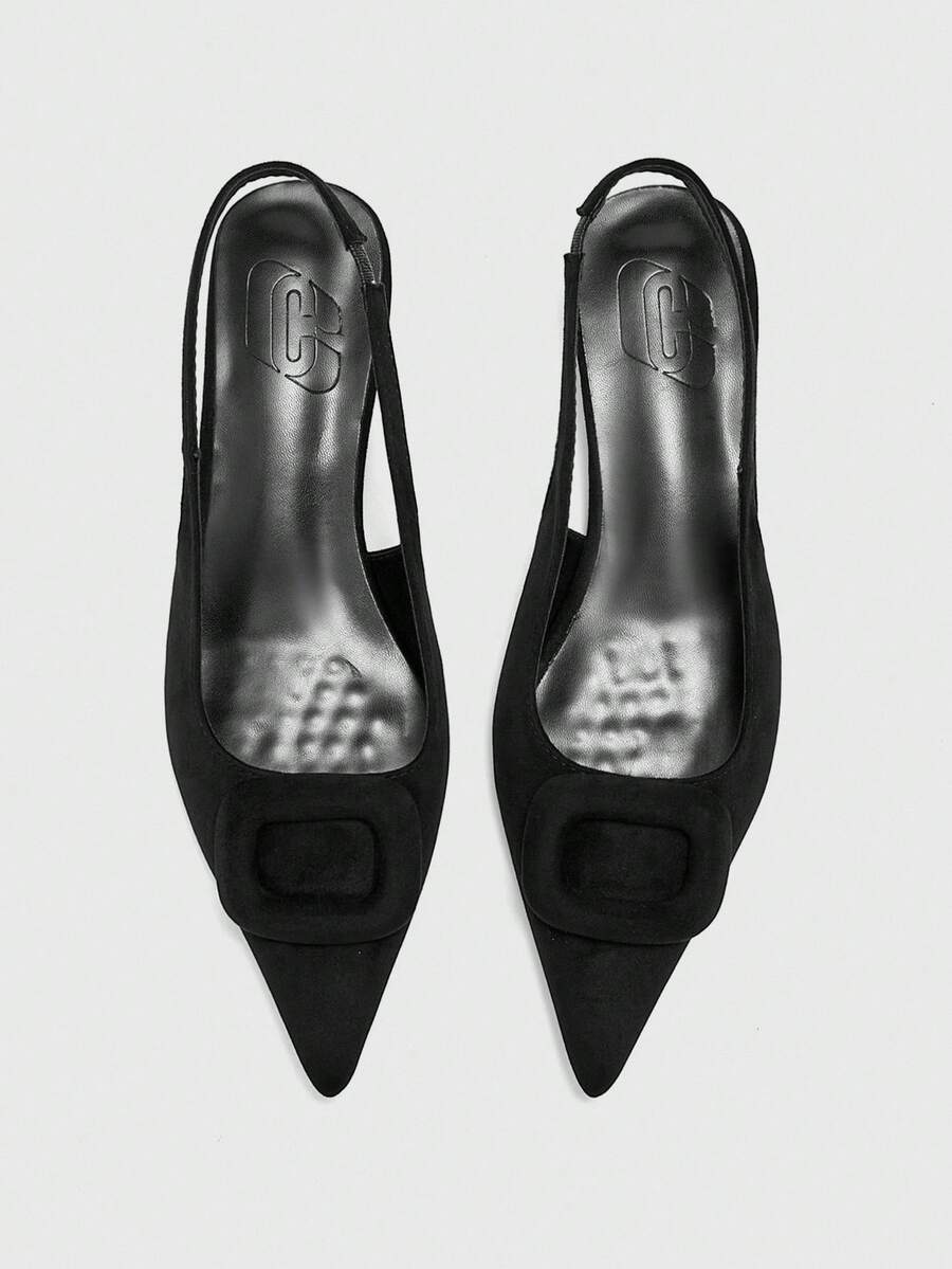 CUCCOO BIZCHIC Sepatu Wanita Musim Semi dan Musim Panas Terbaru, Sepatu Suede Hitam Berujung Lancip, Sepatu Retro untuk Berkomuter, Kencan Sehari-hari, Sepatu Serbaguna untuk Tempat Kerja - Hitam D - View 1
