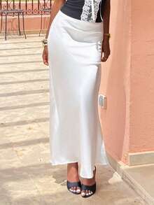 Mima John Business Casual Woman Fall Women Clothes Fall And Winter Elegant Solid Color Woven High Waist Mermaid Hem Skirt For Women,For Autumn And Summer - White - View 5