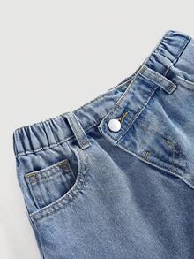 Short en jean bleu asymétrique avec poches à la taille pour jeune fille - Jean clair - Voir 4