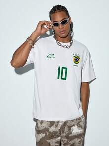 Modcrash Men's Graphic T-Shirt, Retro Brazil Football Jersey - Legendary Number 10, Casual Football Fan Outfit, Football Shirt, 100% Polyester Breathable Knit Fabric, Regular Fit Round Neck Design - White - View 5