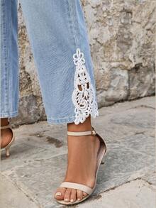 SHEIN Quần jeans lửng dáng casual thời trang cho nữ cỡ lớn, đã qua xử lý giặt, màu bạc. - Rửa nhẹ - Xem 5