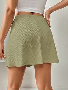 SHEIN Essnce Women's Solid Color Drawstring Waist Casual Versatile Daily Wear Skorts - Green - View 2