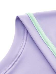 SHEIN Cheerettes فستان رياضي للنساء بتصميم عقدة وياقة مستديرة وأكمام قصيرة بلون متباين - ارجواني فاتح - مشاهدة 7